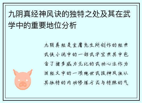 九阴真经神风诀的独特之处及其在武学中的重要地位分析